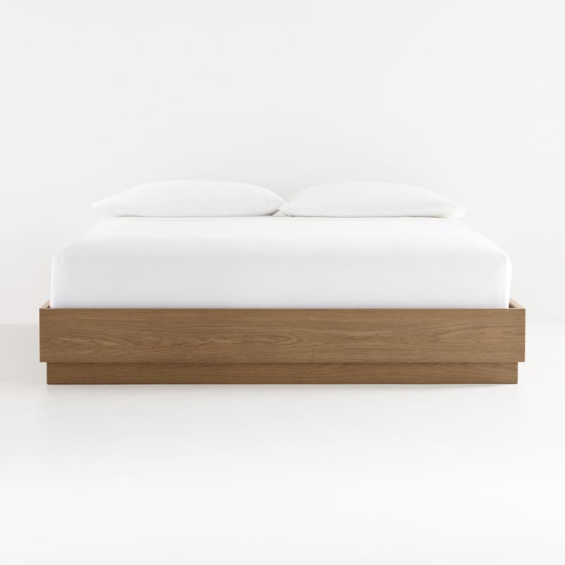 Batten Brown Oak King Plinth-Base Bed + Reviews | Crate & Barrel | Crate & Barrel