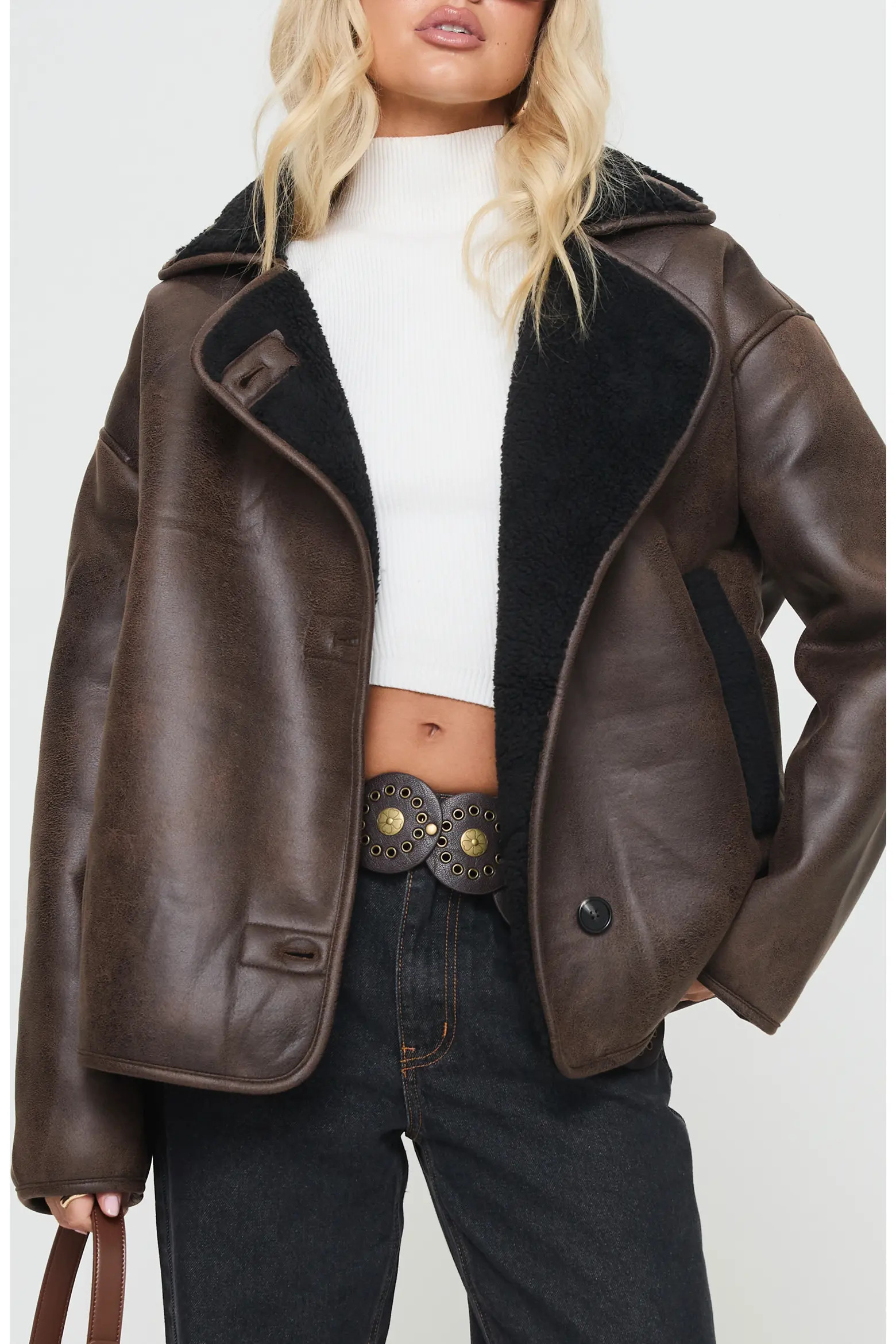 Princess Polly Nunez Water Repellent Faux Shearling Lined Faux Leather Jacket (Women) | Nordstrom | Nordstrom