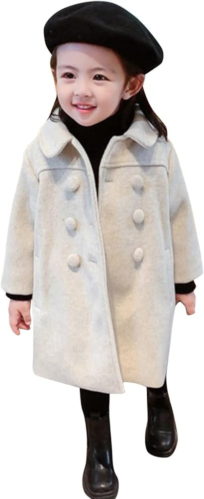 Girls' Dress Coat Double Breasted Peacoat Toddler Girls Trench Coat Wool Blend Long Winter Coat K... | Amazon (US)