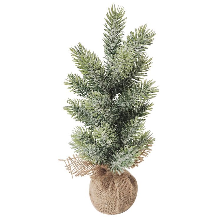 Northlight 11.75" Frosted Icy Pine Tree in Burlap Base Christmas Decoration | Target