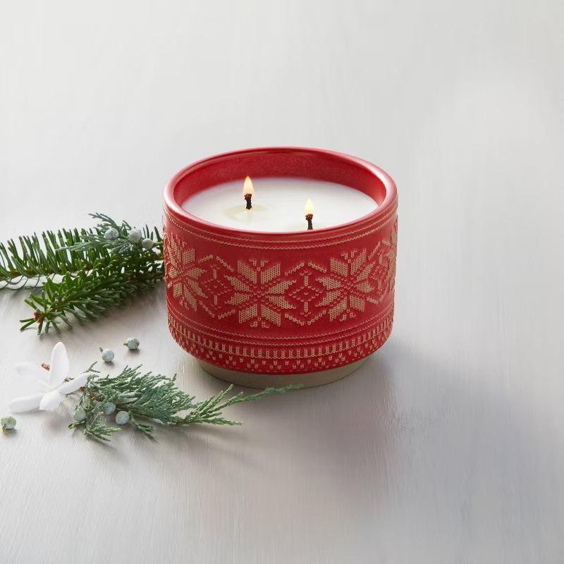 2-Wick Snowflake Embossed Ceramic Balsam & Berry Seasonal Jar Candle Red 11oz - Hearth & Hand™ ... | Target