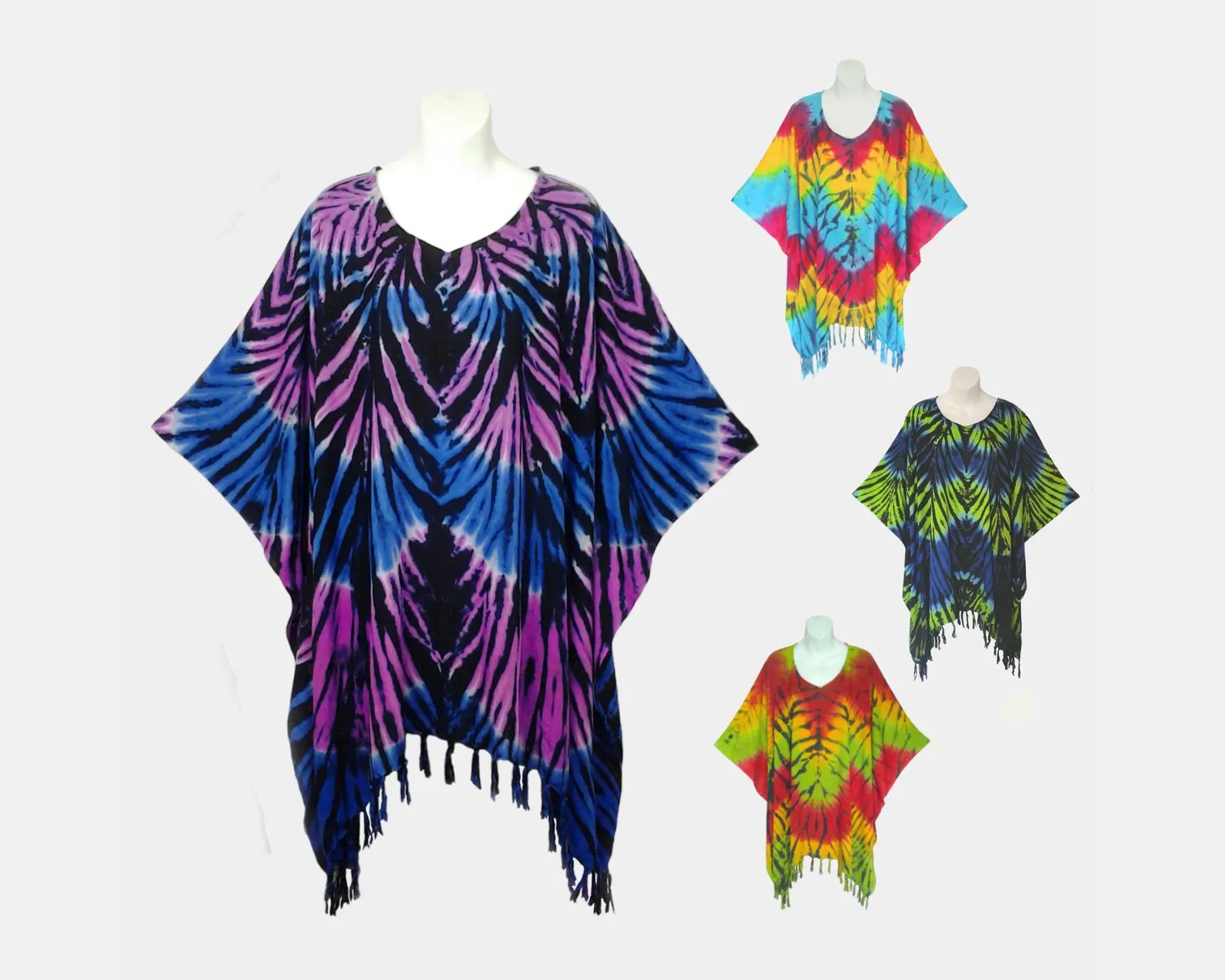 Radial Tie Dyed Poncho Top with Fringe, Light Weight Rayon | Etsy (Global)