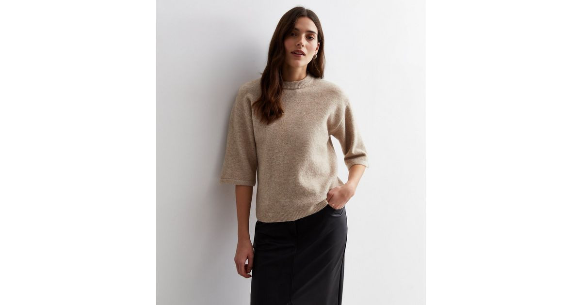 Mink Knit Crew Neck 1/2 Sleeve Boxy Jumper | New Look | New Look (UK)