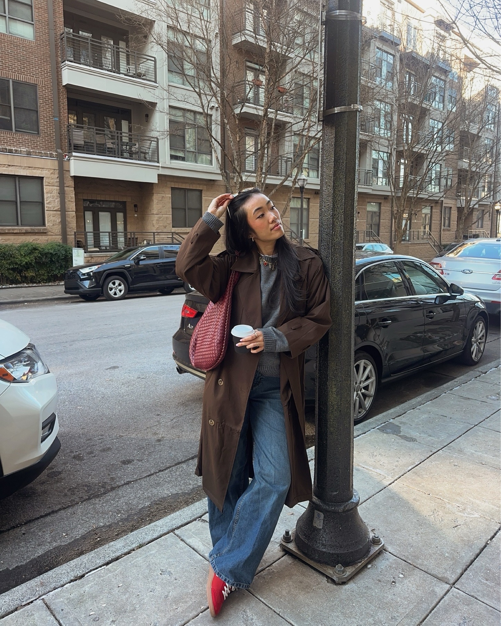 Winter outfit idea. Trench coat outfit. Sweater outfit. Burgundy and grey outfit. Red sneakers. GREYBANDIT code: brooketang15

#LTKFindsUnder50 #LTKSeasonal #LTKStyleTip