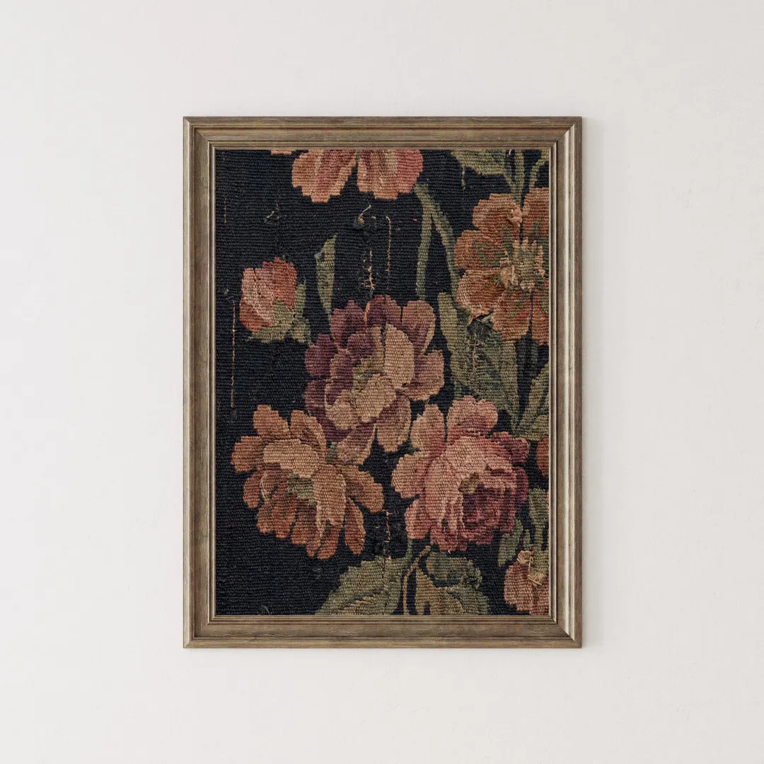 Moody Floral Tapestry Art Print: Dark Botanical Textile Wall Art, Traditional Home Decor (digital... | Etsy (US)