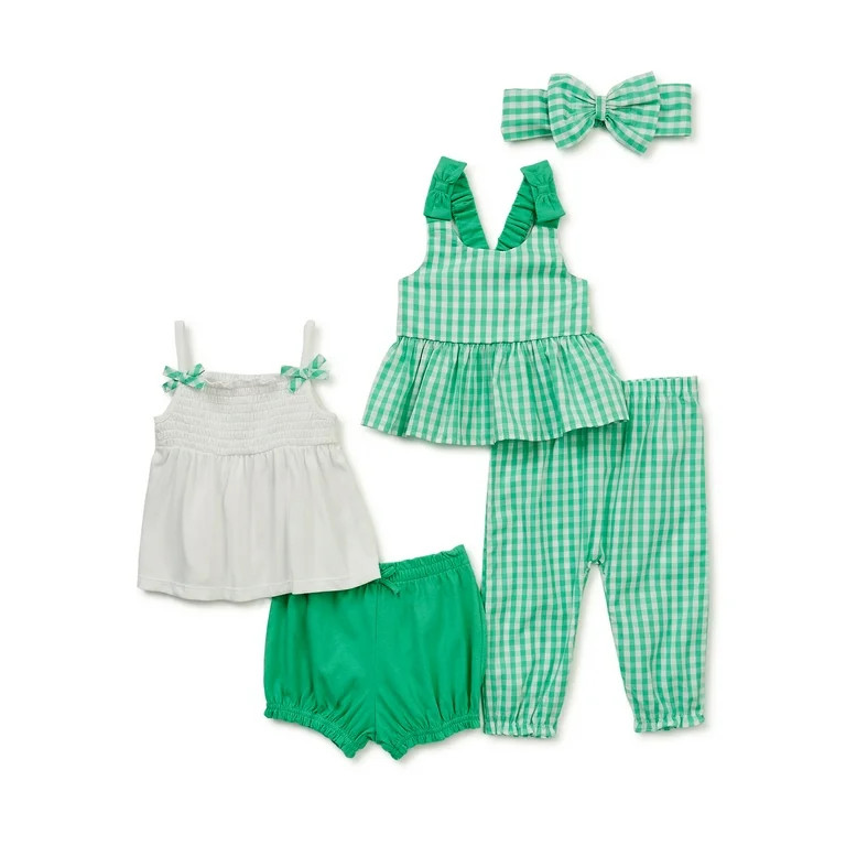 Wonder Nation Baby Girls' Tank Top, Tunic Top, Shorts, Pants and Headband Outfit Set, 5-Piece - W... | Walmart (US)