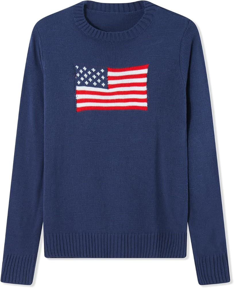 Women's Y2k Vintage American Flag Sweaters Casual Long Sleeve Crew Neck Loose Fit Knit Pullover J... | Amazon (US)