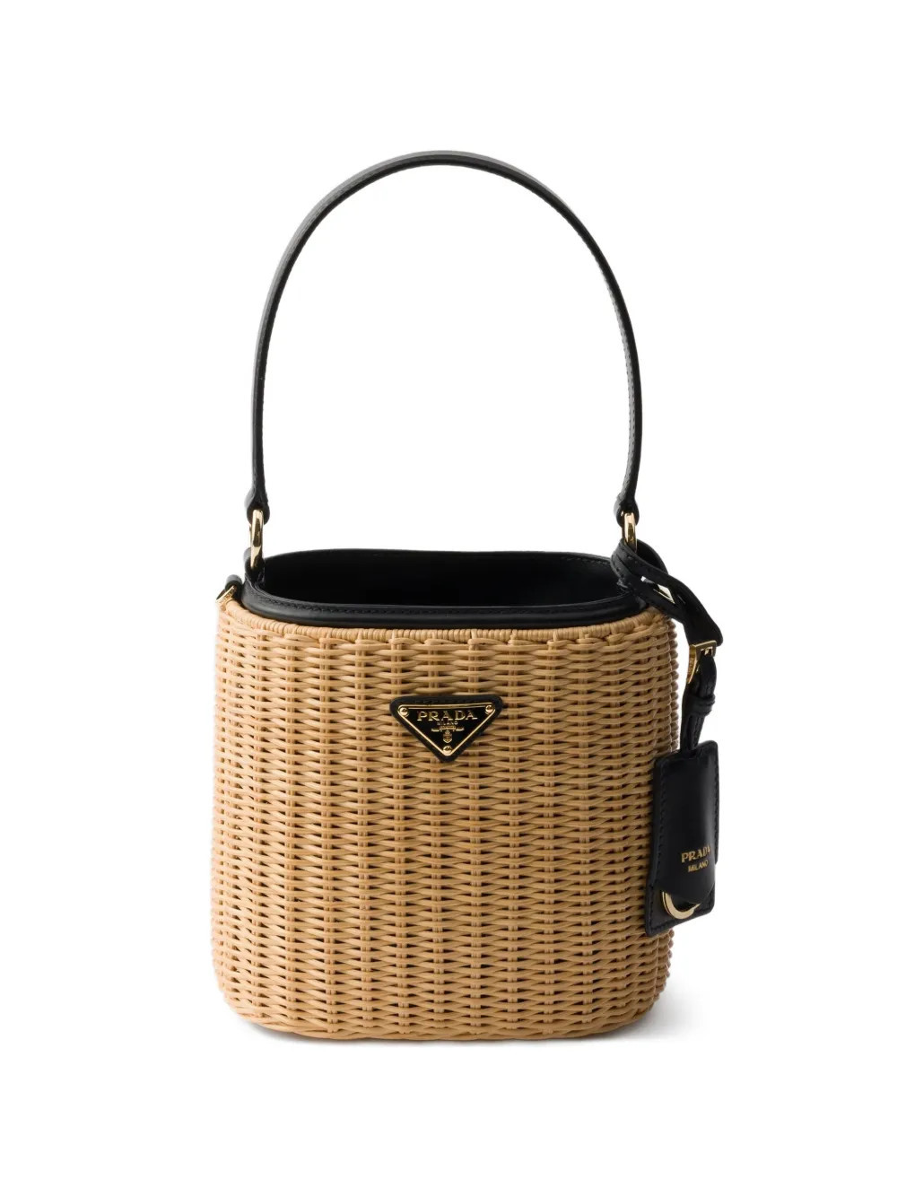 Prada wicker and leather bucket bag - Neutrals | Farfetch Global