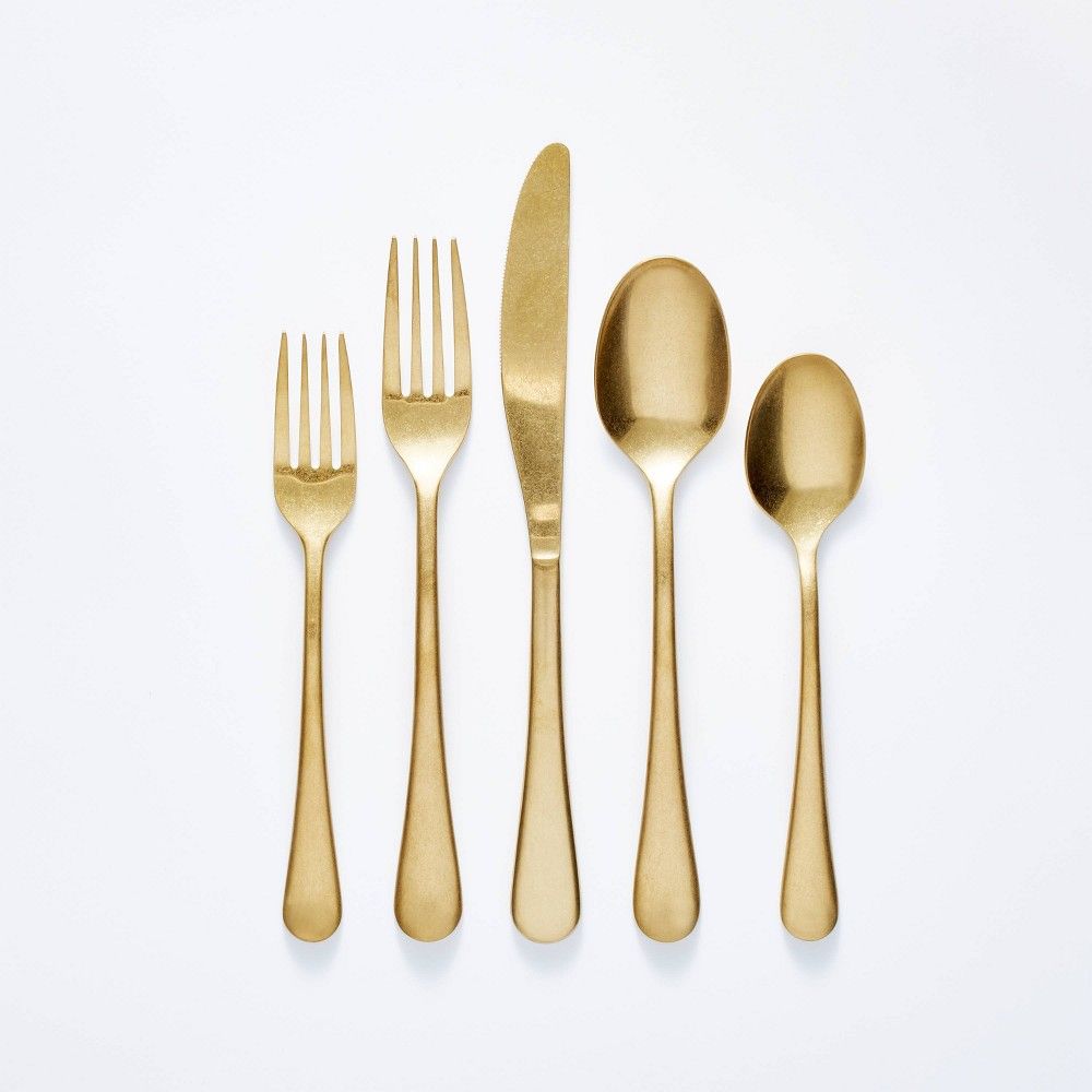 5pc Stainless Steel Flatware Set Gold - Threshold designed with Studio McGee | Target