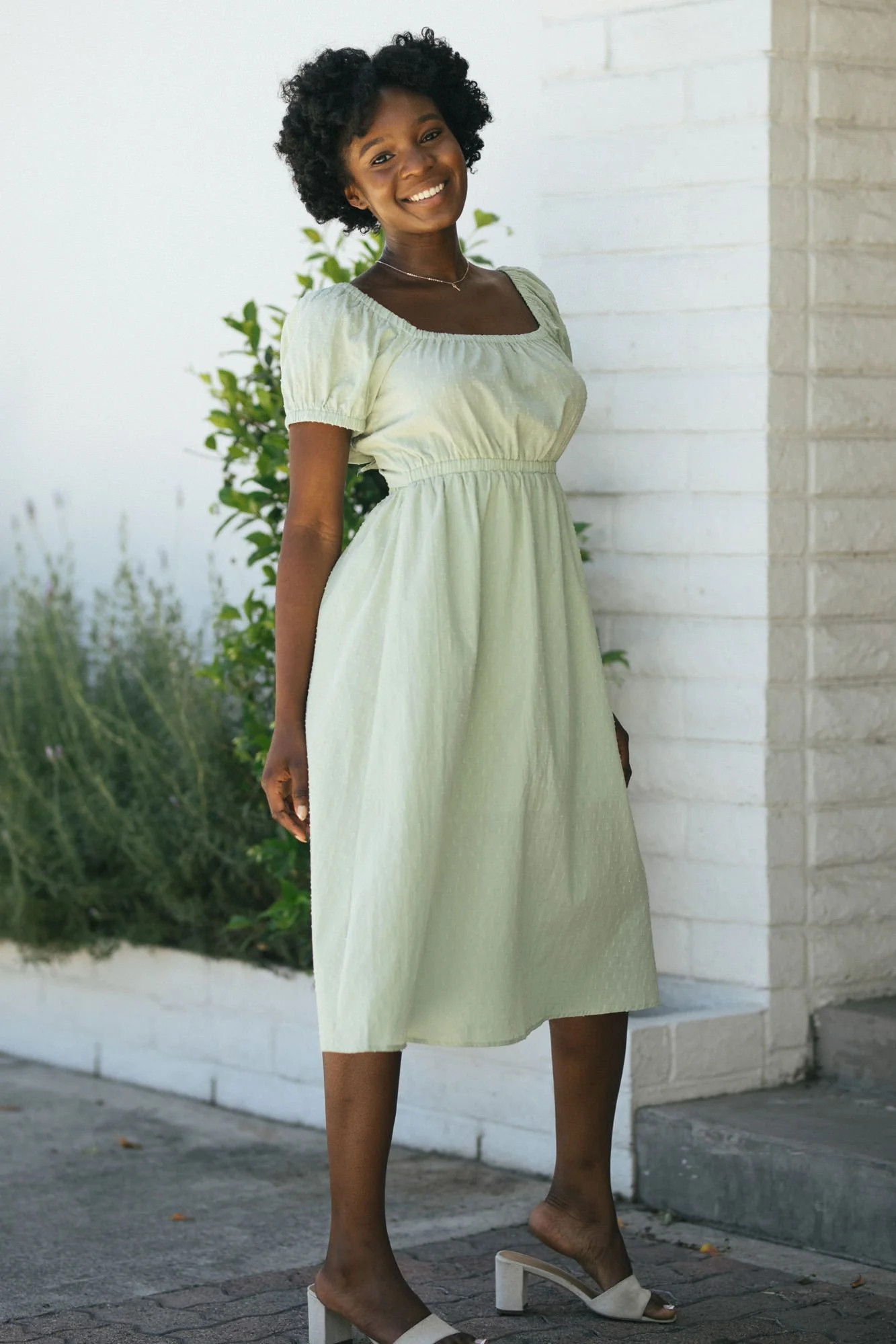 Ivy Dotted Puff Sleeve Midi Dress | Morning Lavender