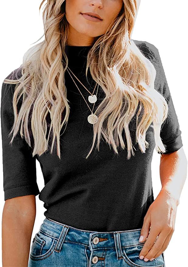 LIYOHON Womens Tops Dressy Casual Fall Cute Tops Mock Turtleneck Business White T Shirts | Amazon (US)