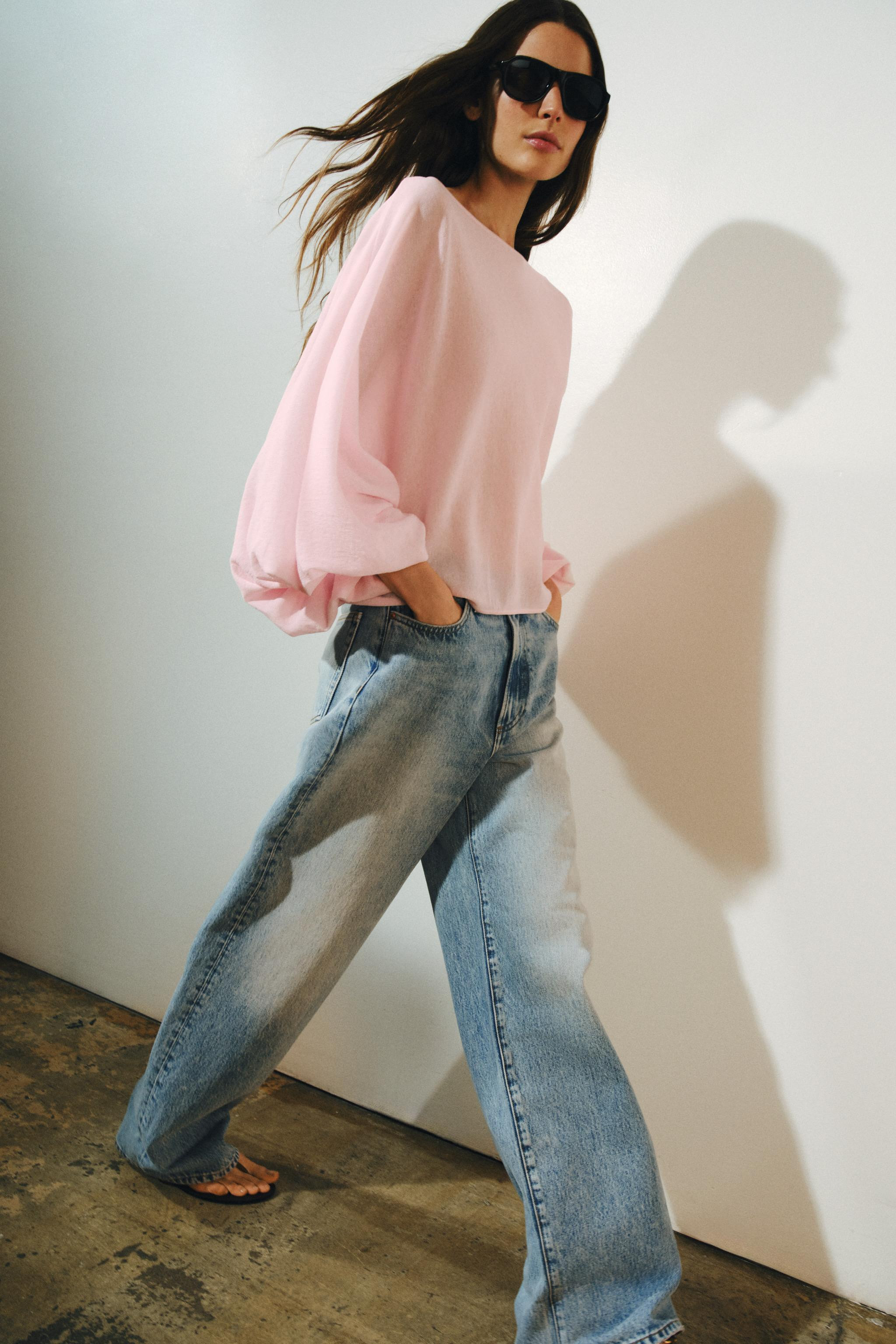 Boat neck jumper with long sleeves featuring wide armholes and cuffed hems. | Zara US