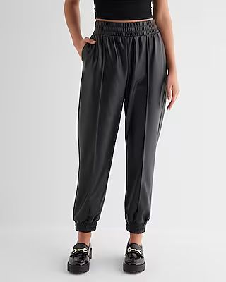 High Waisted Faux Leather Seamed Joggers | Express