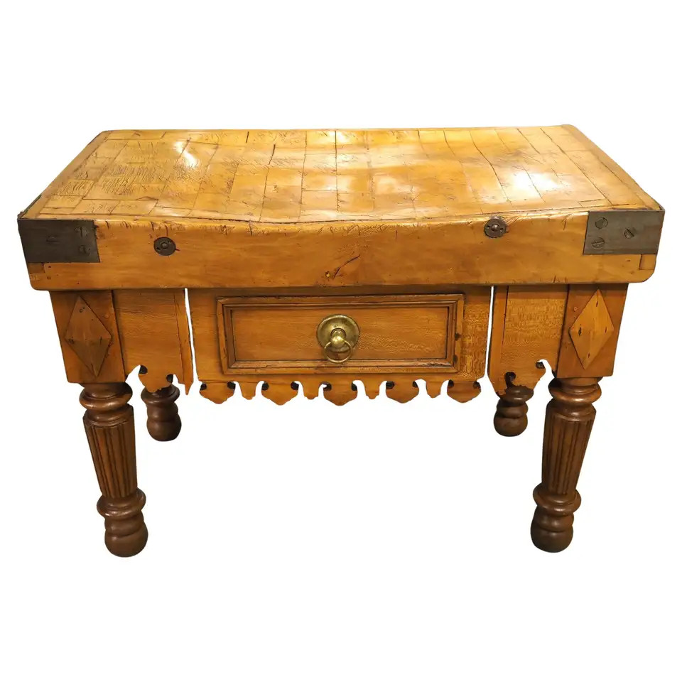 Antique French Kitchen Butcher Block Table with Drawer, Circa 1880 | 1stDibs