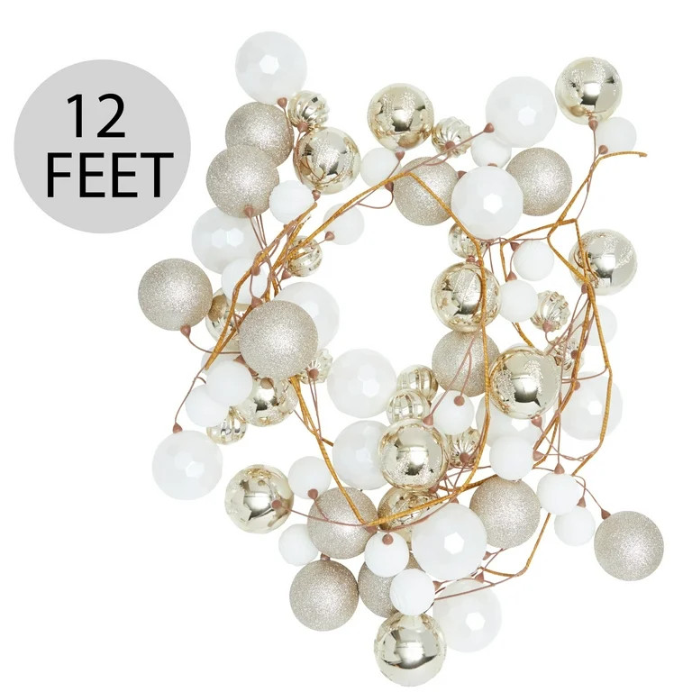 Shatterproof White and Gold Ball Ornament Garland, Polystyrene, 12 ft, by Holiday Time - Walmart.... | Walmart (US)
