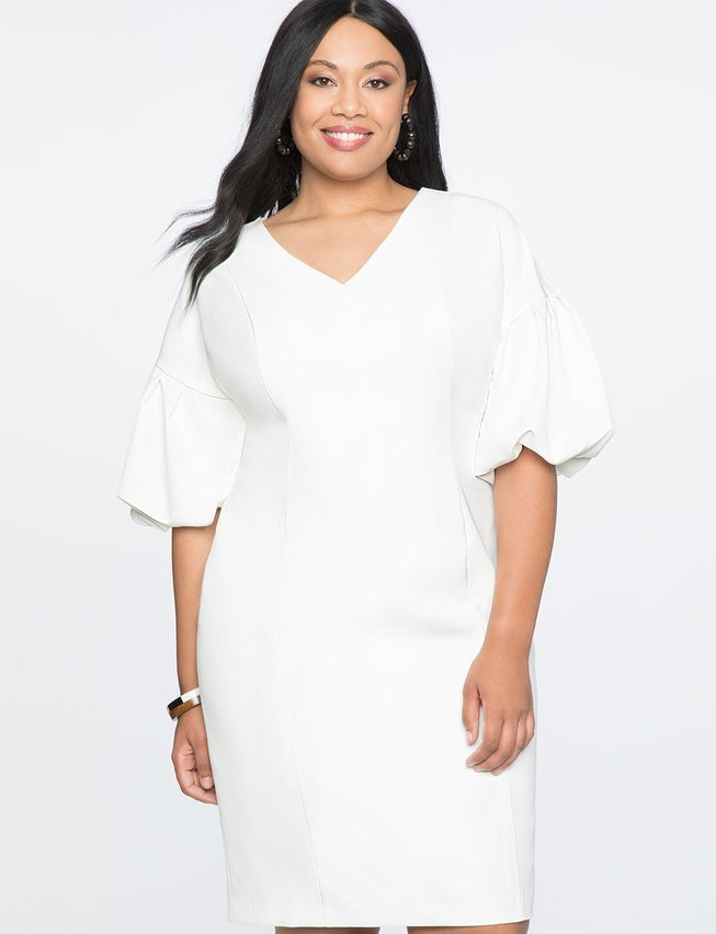 Puff Sleeve V-Neck Dress | Women's Plus Size Dresses | ELOQUII | Eloquii