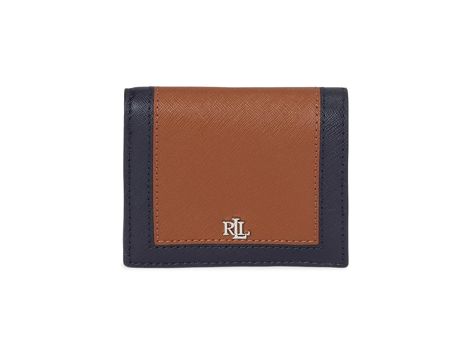Lauren Ralph Lauren Color-Blocked Leather Compact Wallet Wallet Women's Handbags Lauren Tan/Lauren Navy | Zappos