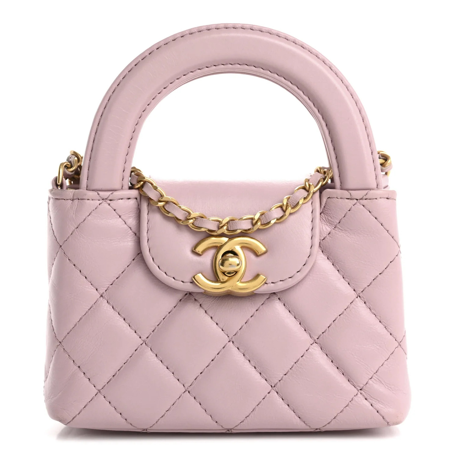 Shiny Aged Calfskin Quilted Mini Nano Kelly Shopper Light Pink | FASHIONPHILE (US)
