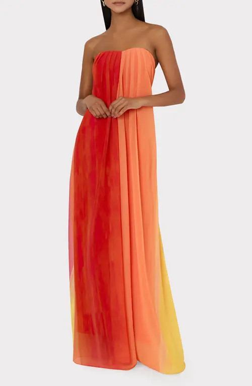 Milly Sunset Stripe Pleated Strapless Maxi Dress in Coral Multi at Nordstrom, Size 4 | Nordstrom