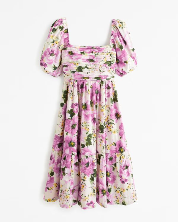 Emerson Poplin Puff Sleeve Midi Dress | Abercrombie & Fitch (US)