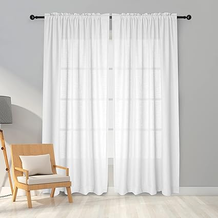 Melodieux White Semi Sheer Curtains 96 Inches Long for Living Room, Linen Look Bedroom Rod Pocket... | Amazon (US)