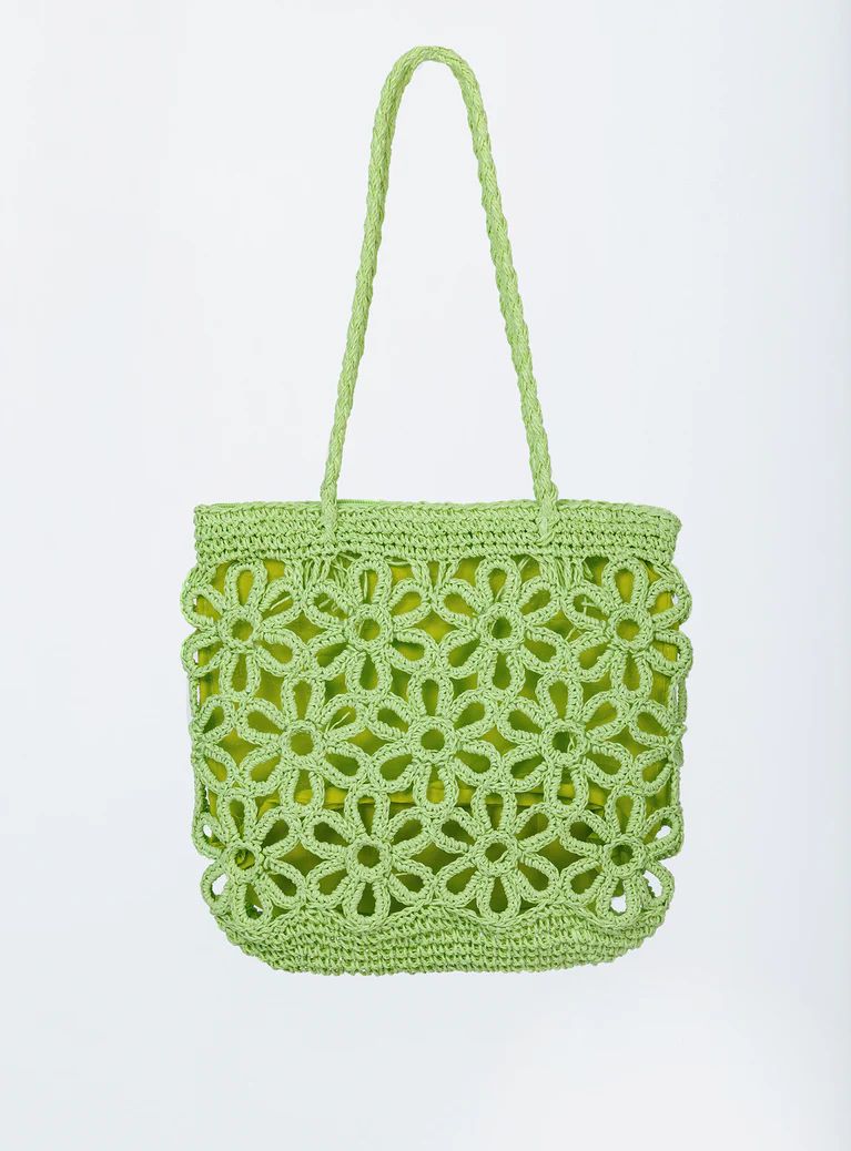 Welby Crochet Flower Tote Green | Princess Polly US
