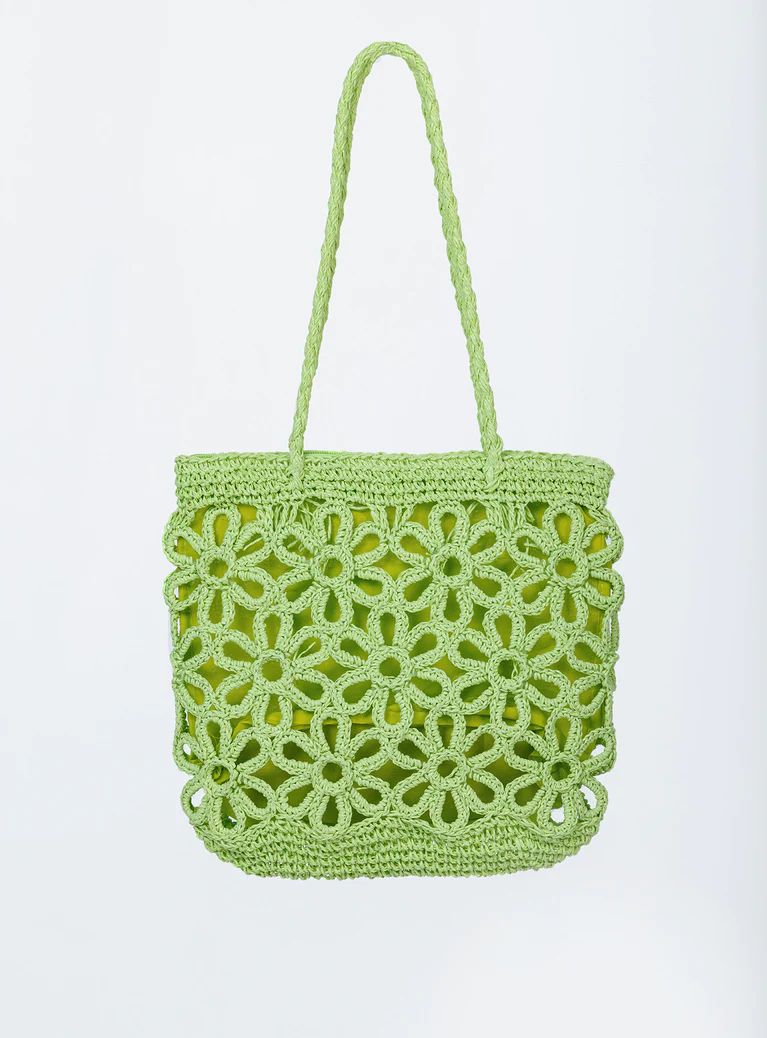 Welby Crochet Flower Tote Green | Princess Polly US