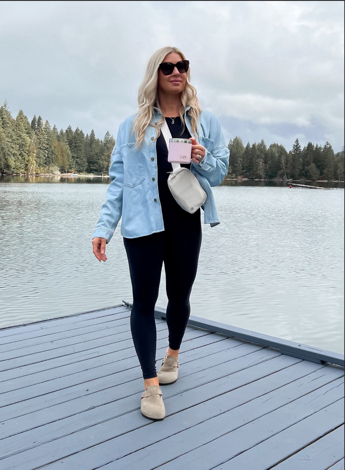Denim shirt jacket / leggings / Boston Birkenstocks all tts 
Casual mom look 
Spring outfit 

#LTKOver40 #LTKStyleTip #LTKFindsUnder50