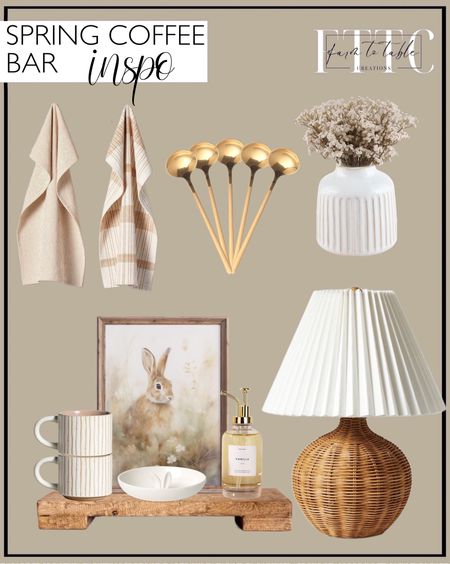 Spring Coffee Bar Inspo. Follow @farmtotablecreations on Instagram for more inspiration.

Trivet Elmwood Riser. Natural Wicker Table Lamp Threshold. Vintage Rabbit Printable, Rustic Easter Bunny, Farmhouse Easter Decor, Spring Bunny Wall Art, Vintage Rabbit Painting, Digital Download. 11.5oz Bead Stripe Stoneware Mug - Hearth & Hand with Magnolia. Molimoli Syrup Dispenser for Coffee Bar. 20.2oz Stoneware Bunny Ears Candy Bowl - Threshold. 2ct Offset Plaid & Stripe Kitchen Towels Tan/Natural - Hearth & Hand with Magnolia. 6 PCS Espresso Spoons. Mud Pie Textured Bud Vase, Small. XIUER 10PCS Gypsophila Floral Vintage Artificial Babies Breath. Coffee Bar Finds. Amazon Home. Coffee Station. 

#LTKfindsunder50 #LTKsalealert #LTKhome