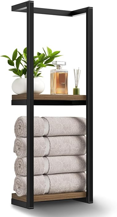 Towel Racks for Bathroom, 2 Tier Wall-Mounted Towel Rack, Home Decor Shelf, Space-Saving Organize... | Amazon (US)