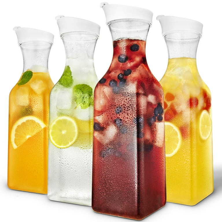 Stock Your Home 50 oz Square Carafes Plastic Juice Carafe with Lids (Set of 4) 50 oz Carafes for ... | Walmart (US)