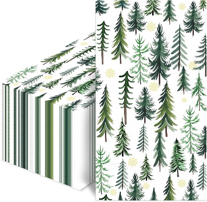 100 PCS 3-Ply Christmas Tree Napkins Disposable, Green Holiday Dinner & Bathroom Paper Napkins fo... | Amazon (US)