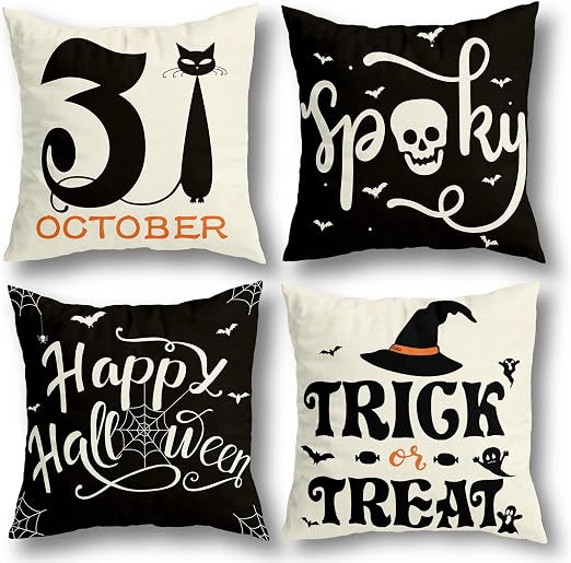 Halloween Decorations Pillow Covers 18x18 Set of 4 for Halloween Decor Indoor Outdoor, Party Supp... | Amazon (US)