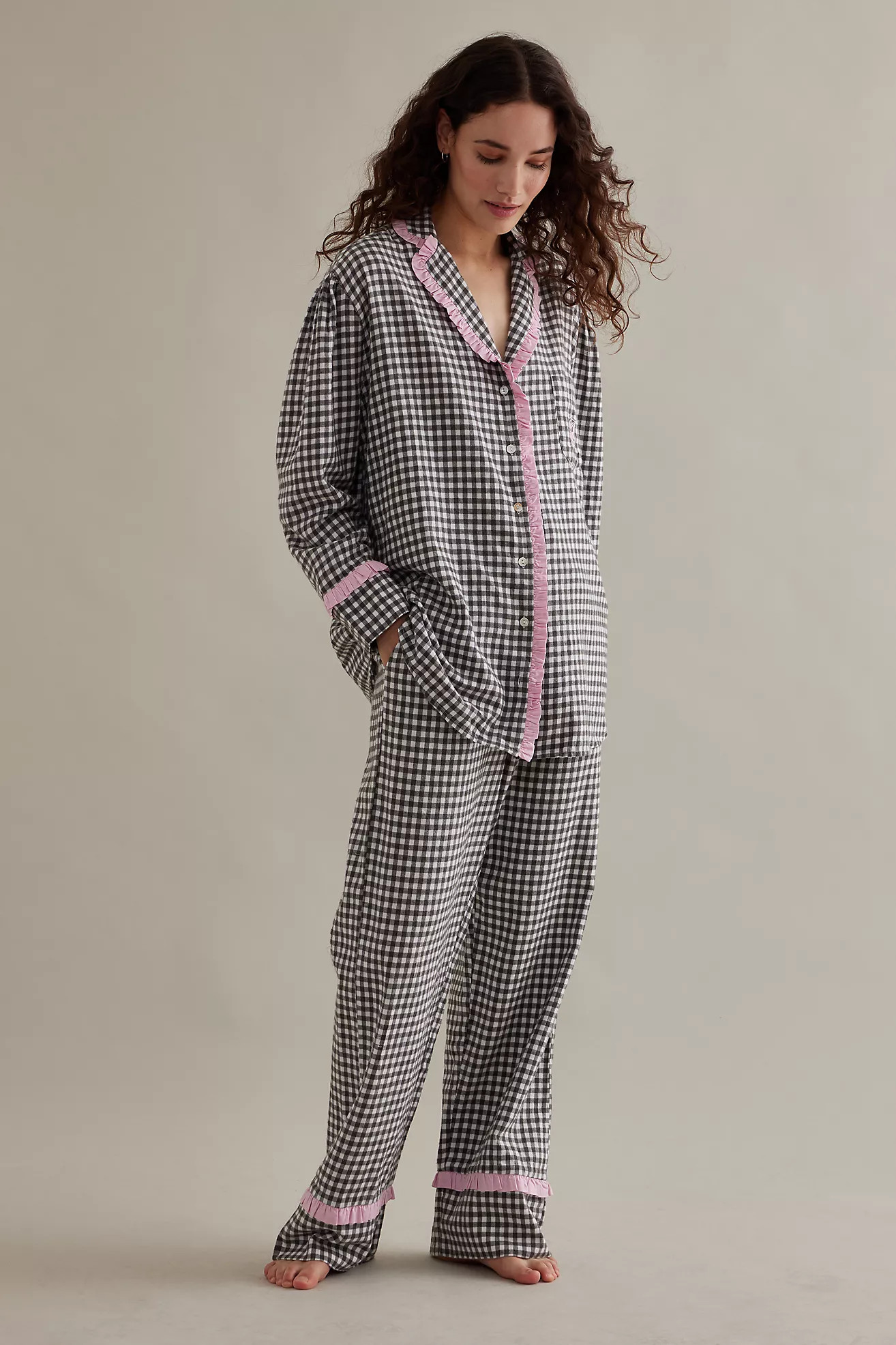 Damson Madder Antonia Long-Sleeve Gingham Cotton Pyjamas Set | Anthropologie (UK)