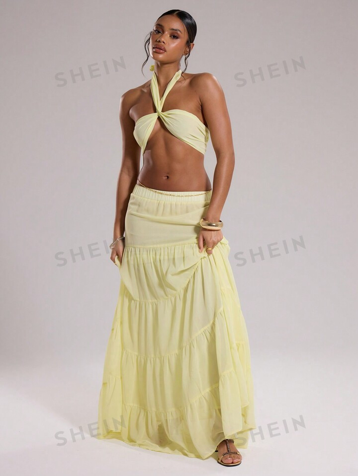 MUSERA Chiffon Tiered Maxi Skirt | SHEIN