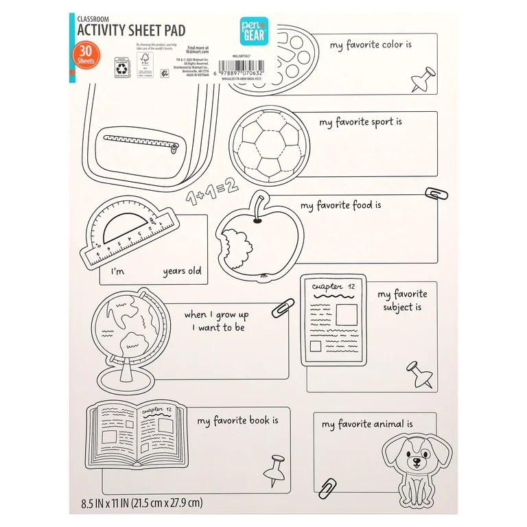 Pen+Gear Color-Your-Own Classroom Activity Sheet Pad, 8.5" x 11", 30 Sheets | Walmart (US)