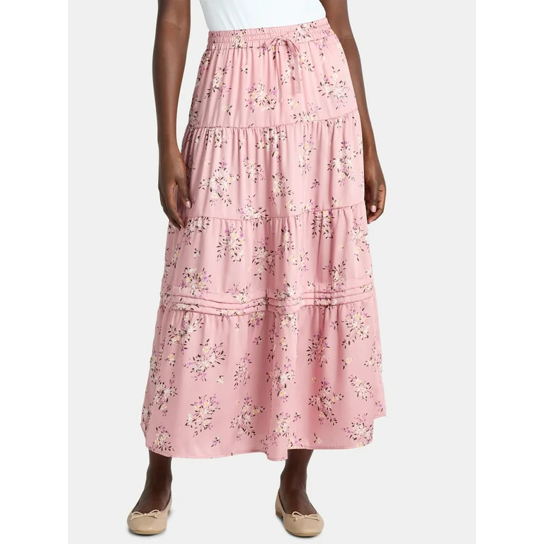 Time and Tru Women's Printed Tiered Midi Skirt, Sizes XS-XXXL | Walmart (US)