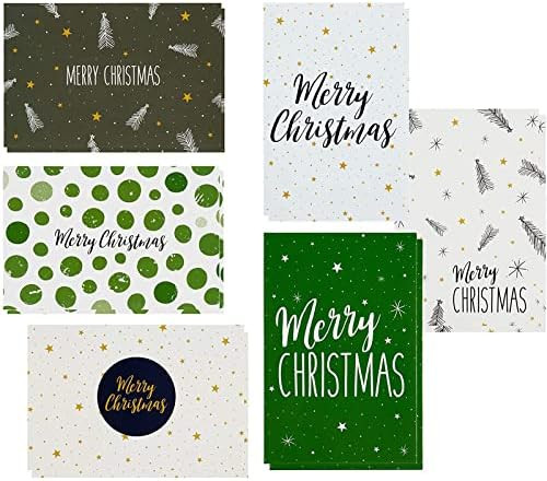 48 Pack of Christmas Winter Holiday Family Greeting Cards Green and Cream Merry Christmas Festive De | Amazon (US)
