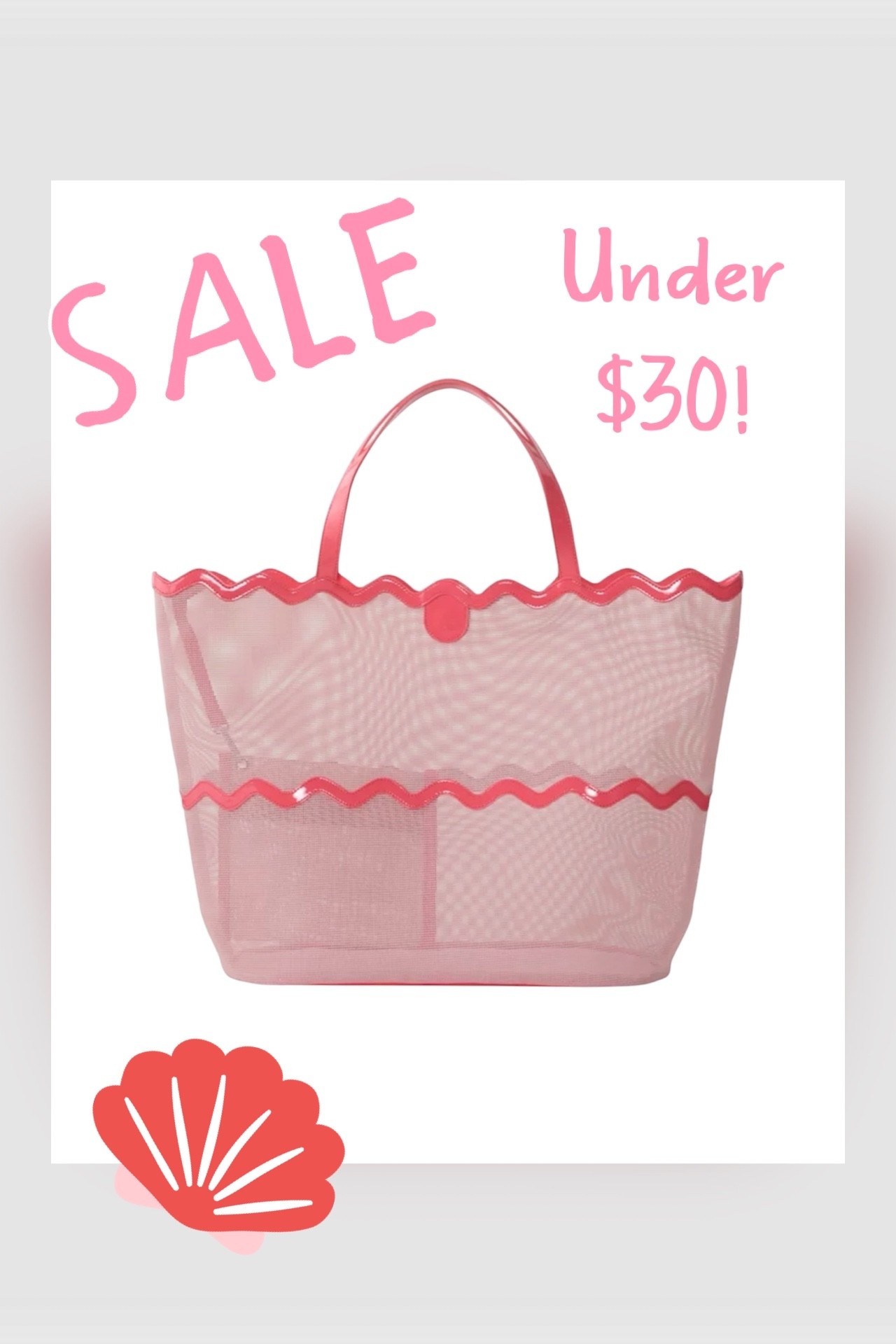 Scalloped Mesh Beach Tote Under $30 🌸🩷

This scalloped mesh beach tote is the cutest summer find and it’s under $30 🩷🌴 The coral trim and scalloped details give it such a fun designer-inspired look while still being lightweight and practical for beach days, pool days, vacations, and everyday summer errands ☀️

The oversized mesh design fits towels, sunscreen, snacks, and all your beach essentials with an outside pouch for easy access to your phone, keys, and sunglasses ✨ Love that it comes in both coral and blue!

Belk exclusive • roomy lightweight tote • wipe clean material • currently marked down from $75 to $29.99 🩷

Beach tote, mesh beach bag, scalloped tote bag, pink beach tote, summer accessories, pool bag essentials, affordable designer inspired bag, coastal style accessories, vacation outfit accessories, preppy beach style, resort wear finds, cute summer bags, travel tote, summer fashion finds 🌺

#LTKmomlife #LTKSwim #LTKSaleAlert