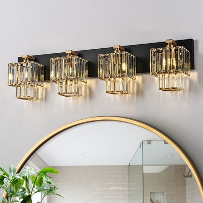 LLHZSY 4-Lights Modern Dimmable Glam Crystal Bathroom Vanity Lights - Black & Gold-New 2-Tiers Crystal Square Lamp Shade | Target