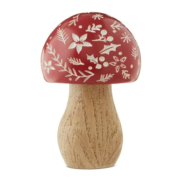 Floral Mushroom Christmas Tabletop Decoration, Red and Brown, 6.5", by Holiday Time | Walmart (US)