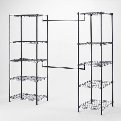 7'4'' - 10' Wire Closet System Black - Brightroom™: Adjustable Shelves, Steel Frame, 10-Piece Freestanding Organizer Kit | Target