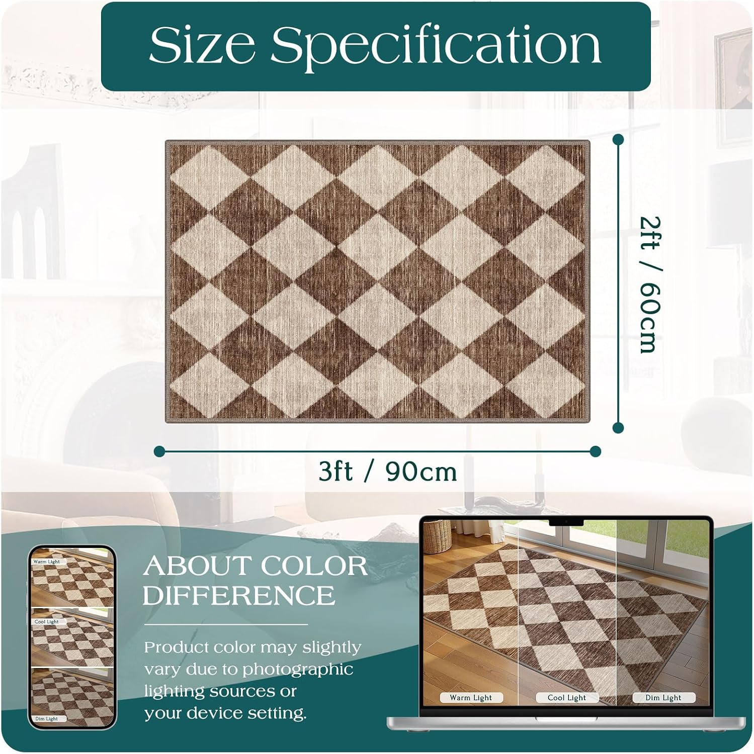 Front Door Rug - 2x3 Brown Beige Checkered Diamond Entry Rug | Amazon (US)