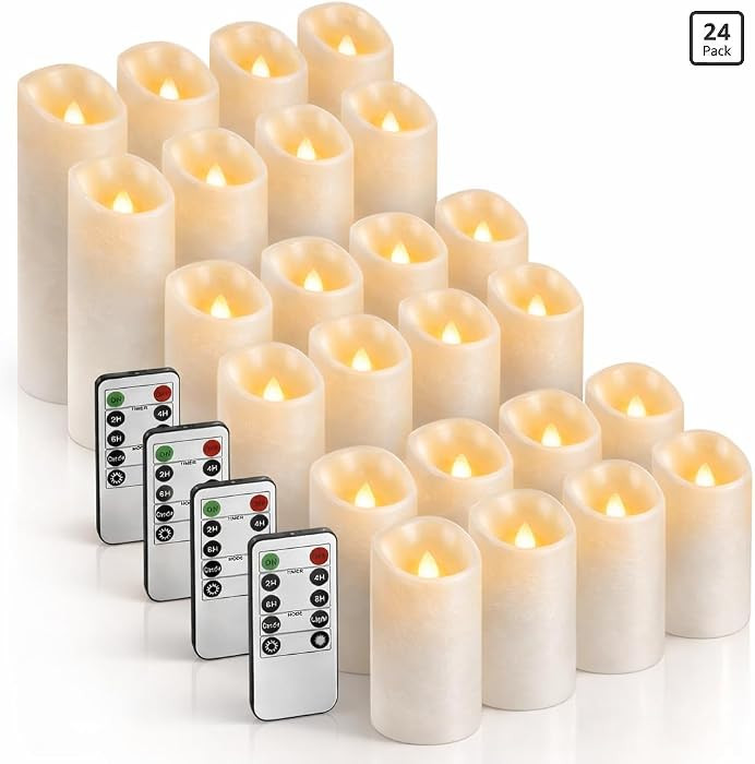 Set of 24 Slim Outdoor LED Candles, Battery Operated Flickering Fake Candles with 10-Key Timers f... | Amazon (US)
