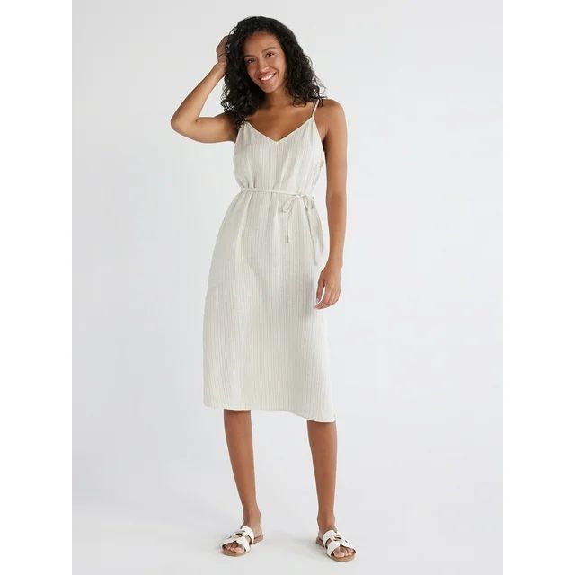 Time and Tru Women's Linen Blend Slip Dress, Sizes XS-XXXL | Walmart (US)