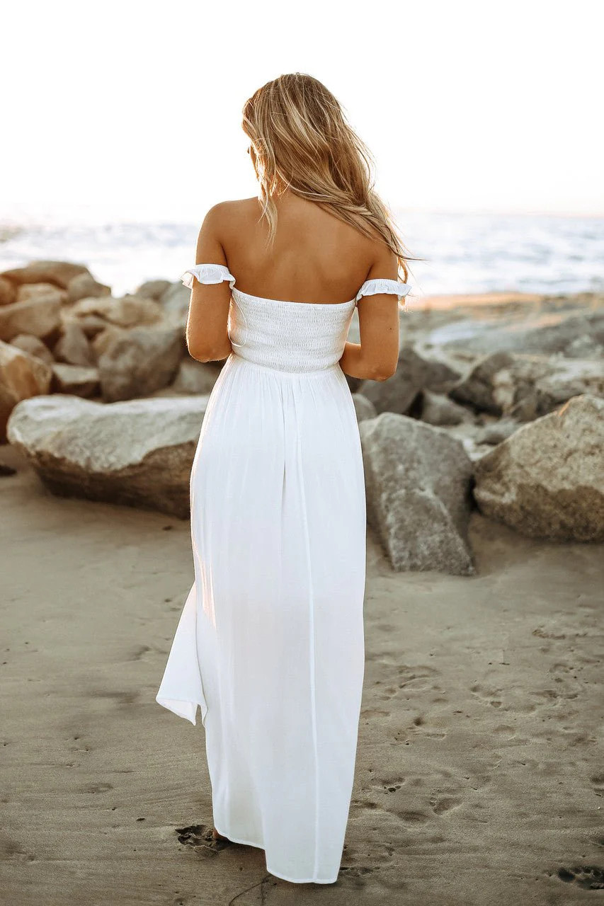 Odella Off The Shoulder Smocked Maxi Dress - Off White | Magnolia Boutique
