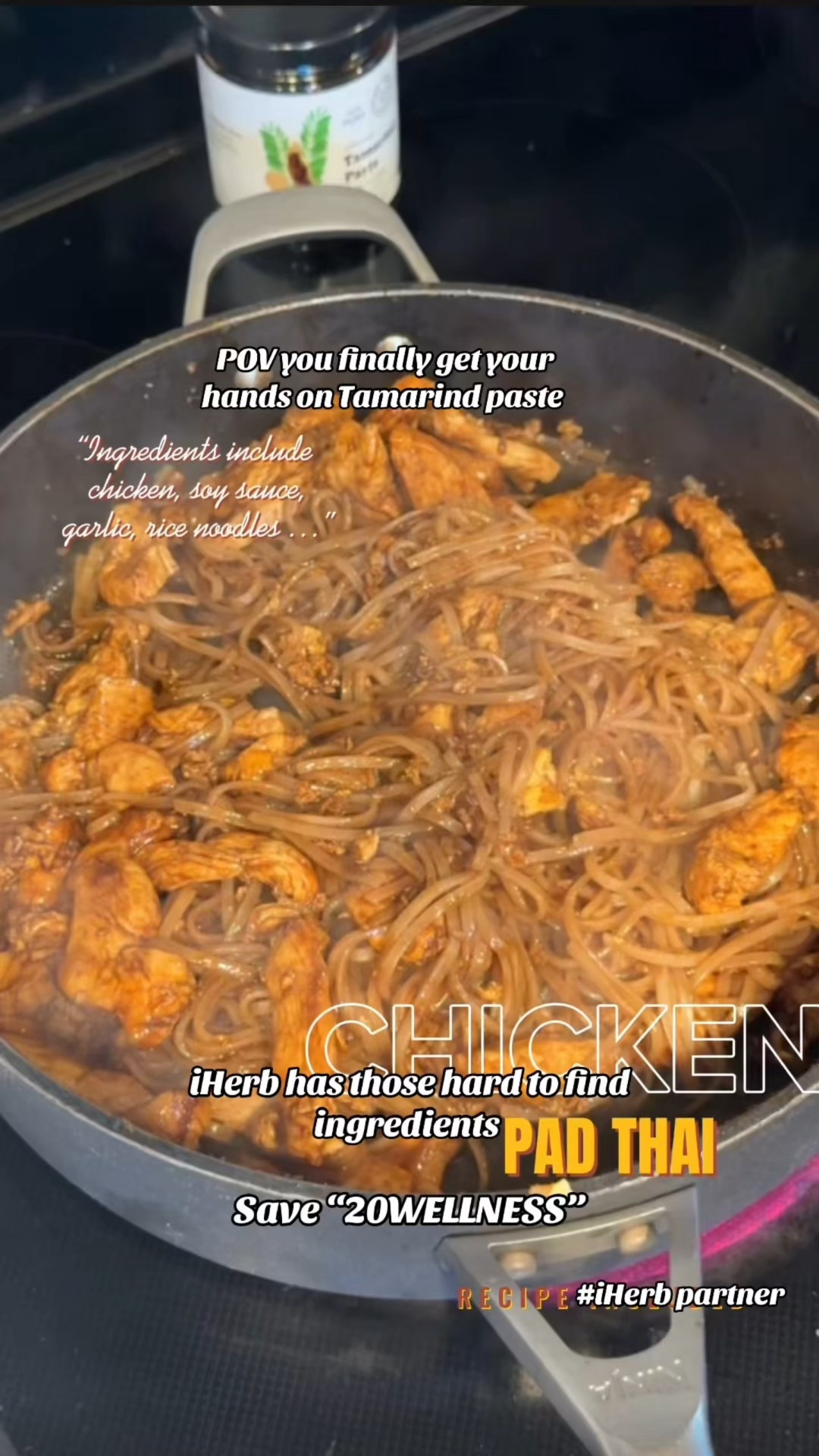 I wanted to make homemade pad Thai, I finally found some tamarind paste (which I could NOT find anywhere from Herb and gave it a shot. I omitted the fish sauce, because I cannot eat anything fishy which makes it hard to get good (to me) pad Thai in restaurants. As well as a few other ingredients the family is not fond of.
Chicken Pad Thai Recipe
Ingredients
For the sauce:
3 tablespoons fish sauce
2 tablespoons tamarind paste
1½ tablespoons brown sugar or palm sugar
1 tablespoon soy sauce
1-2 teaspoons Sriracha or chili garlic sauce (optional, for heat)
For the stir fry:
8 oz flat rice noodles

2 cloves garlic, minced
2 eggs, lightly beaten
1 lb boneless, skinless chicken breast or thighs, thinly sliced
1 cup bean sprouts
½ cup shredded carrots
¼ cup green onions, chopped
¼ cup crushed roasted peanuts (for topping)
Lime wedges (for serving)
Fresh cilantro or Thai basil (optional, for garnish)

Credit Feast Boss
https://feastboss.com/dinner/chicken-pad-thai/

20% OFF with code "20WELLNESS"
Shop via link in bio
#iherbproducts #iherbinfluencer #padthai #iherbpartner

#LTKFamily #LTKHome