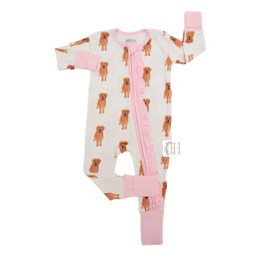 Girls Golden Retriever Double Zipper Romper | Hamner Hill