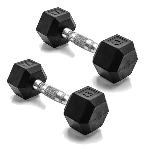 CAP Barbell 8 LB Rubber Coated Hex Dumbbell Hand Weight - Pair | Chrome Handle | Amazon (US)