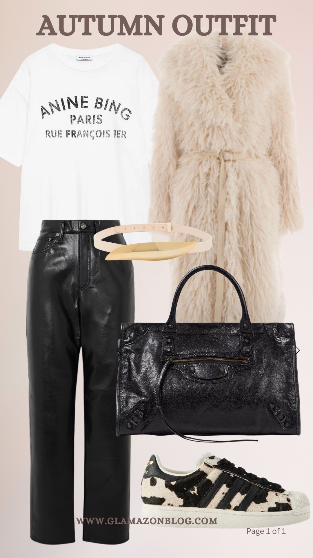 Autumn outfit, balenciaga bag, shaggy coat, leather trousers, cream belt, tshirt 

#LTKautumn #LTKeurope #LTKwinter